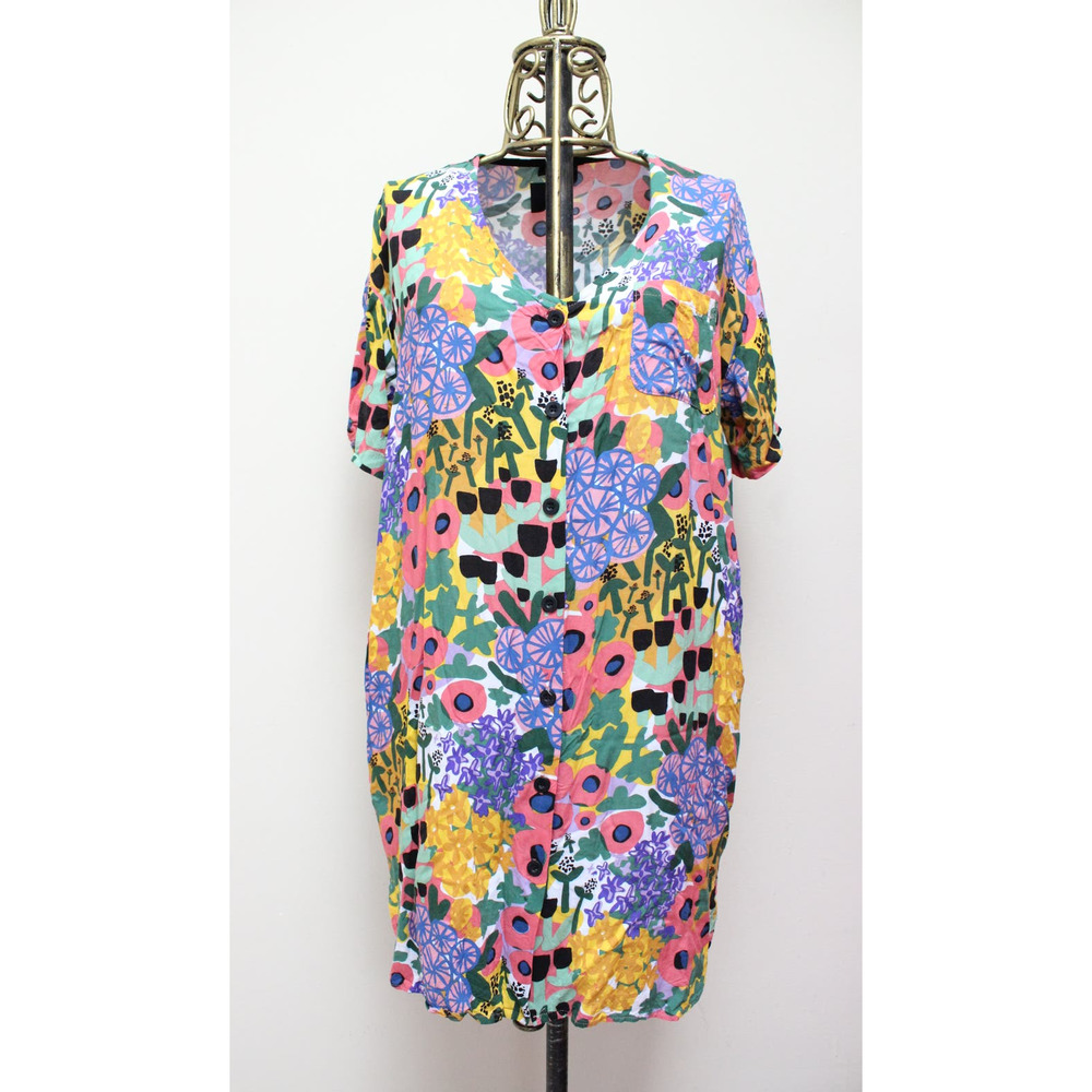 Nooworks People I've Loved Colorful Floral Button Down Shirt Dress Size Medium